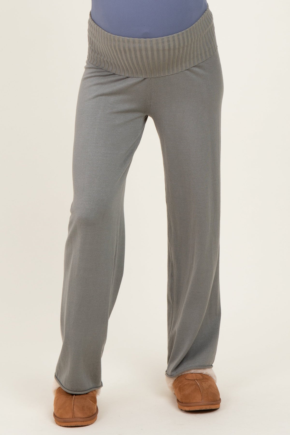 Olive Ribbed Knit Foldover Waist Maternity Pants