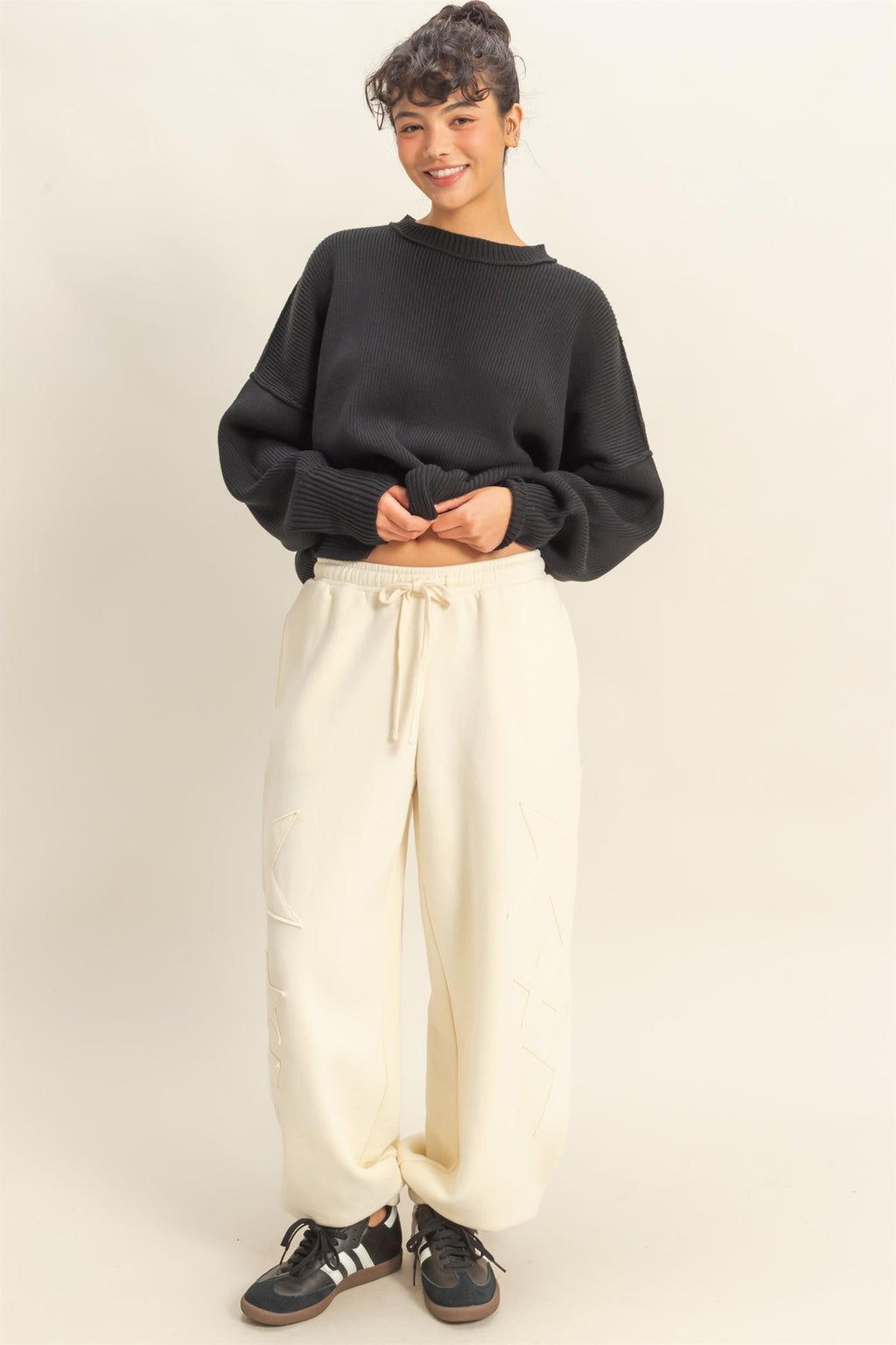 Cream Star Patch Maternity Drawstring Sweatpants