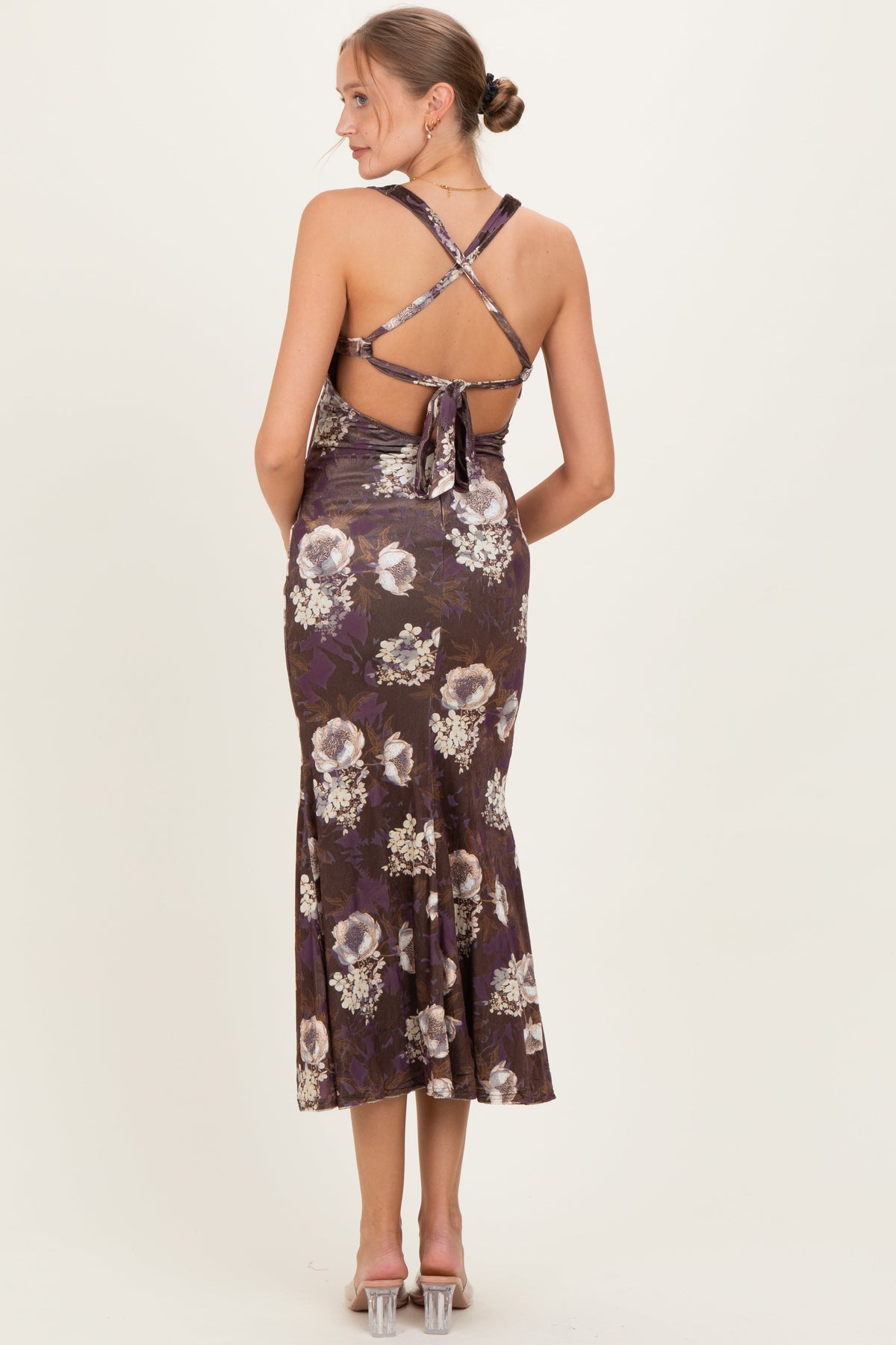 Chocolate Lace Up Back Maternity Midi Dress