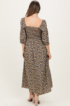 Chestnut Floral Print Smocked Bodice Maternity Maxi Dress