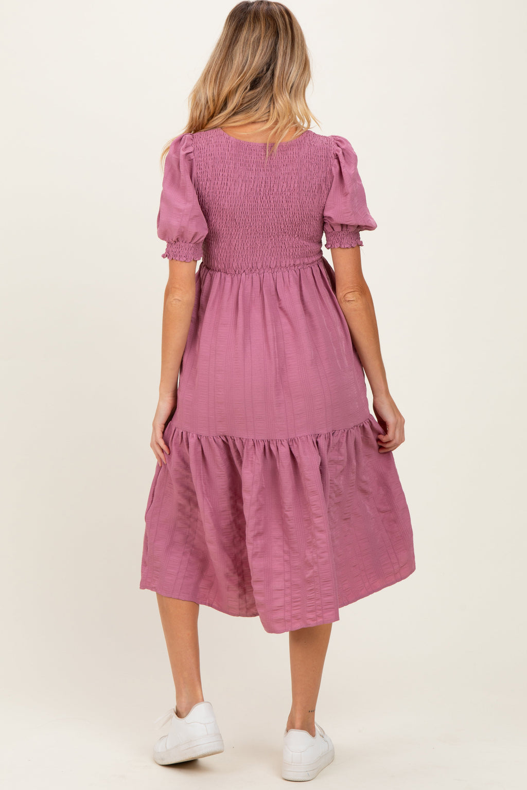 Mauve Textured Flowy Maternity Dress