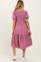 Mauve Textured Flowy Maternity Dress