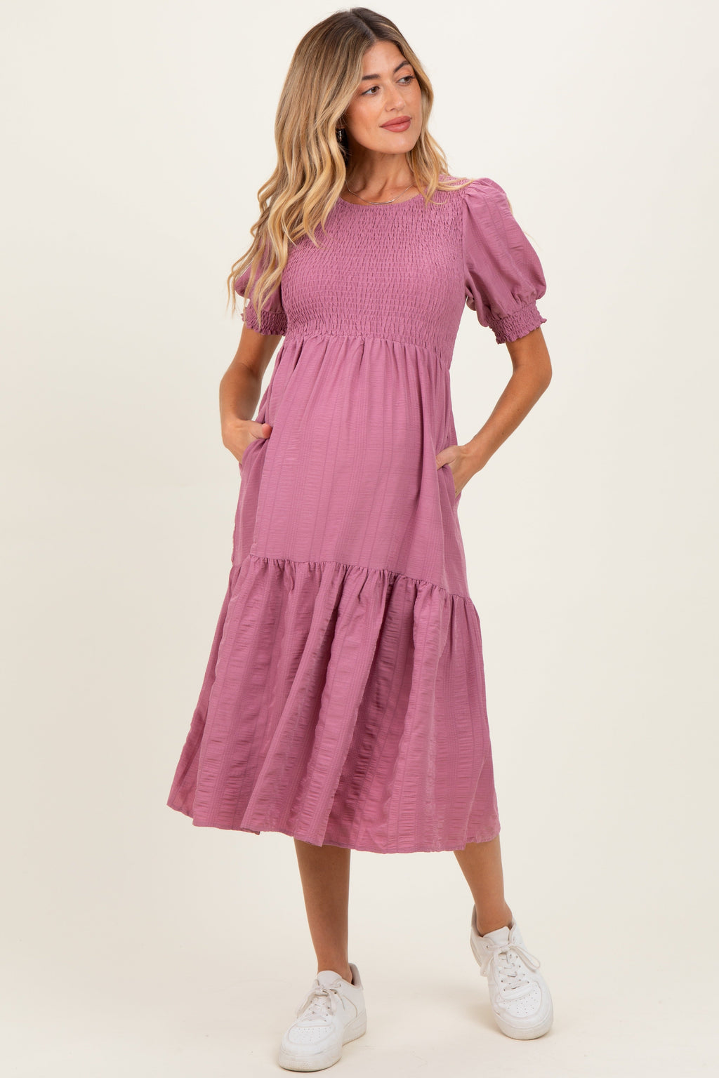 Mauve Textured Flowy Maternity Dress