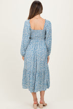 Dusty Blue Floral Square Neck Maternity Maxi Dress