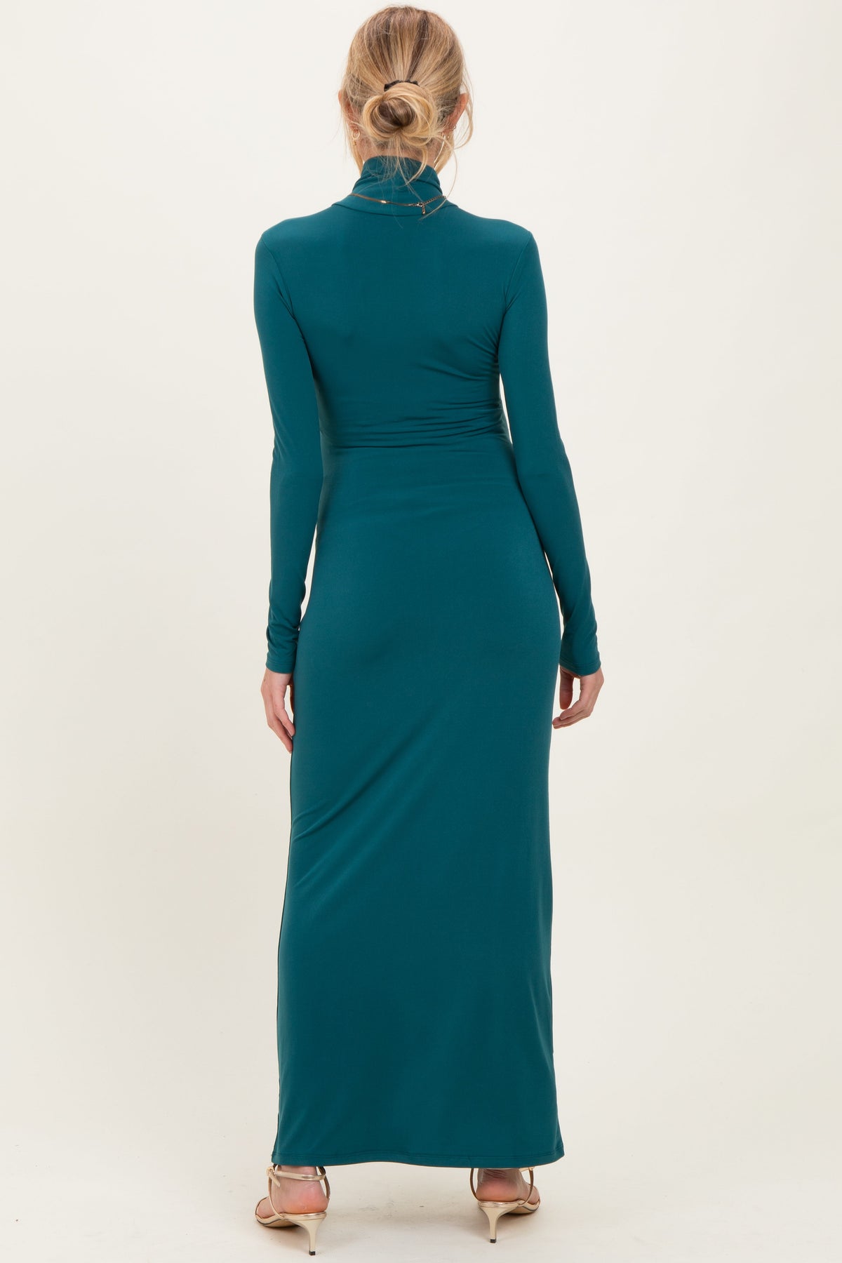 Green Turtleneck Long Sleeve Maternity Maxi Dress