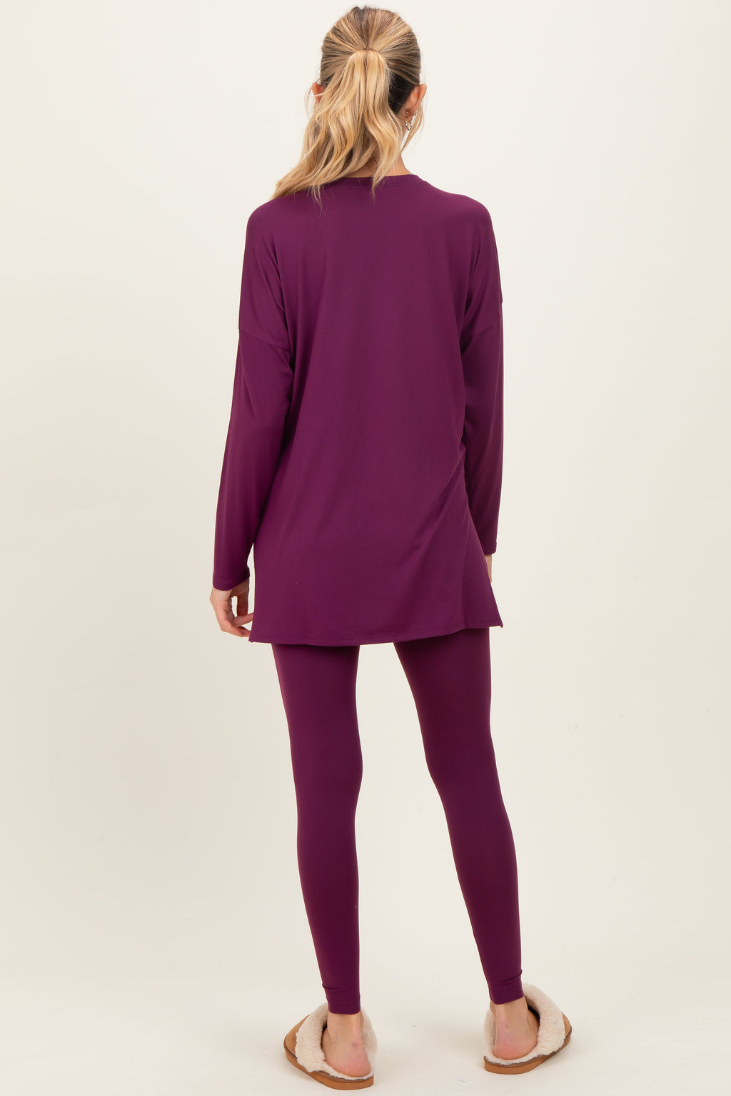 Plum Brushed Knit Maternity Oversized Top and Legging Set