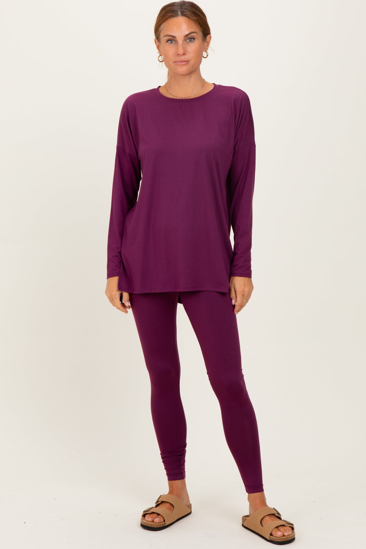 Plum Brushed Knit Maternity Oversized Top and Legging Set