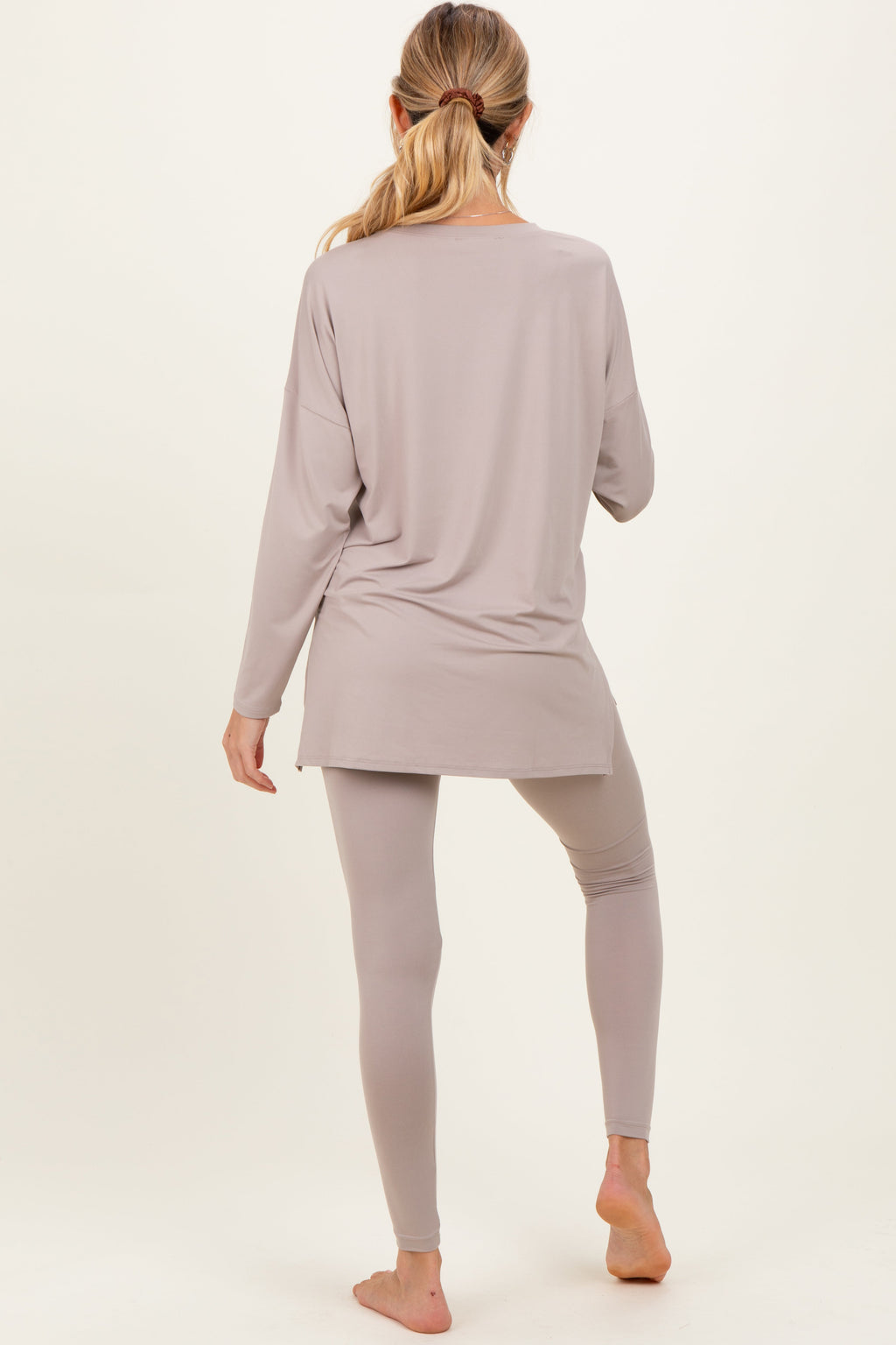 Beige Brushed Knit Maternity Oversized Top and Legging Set