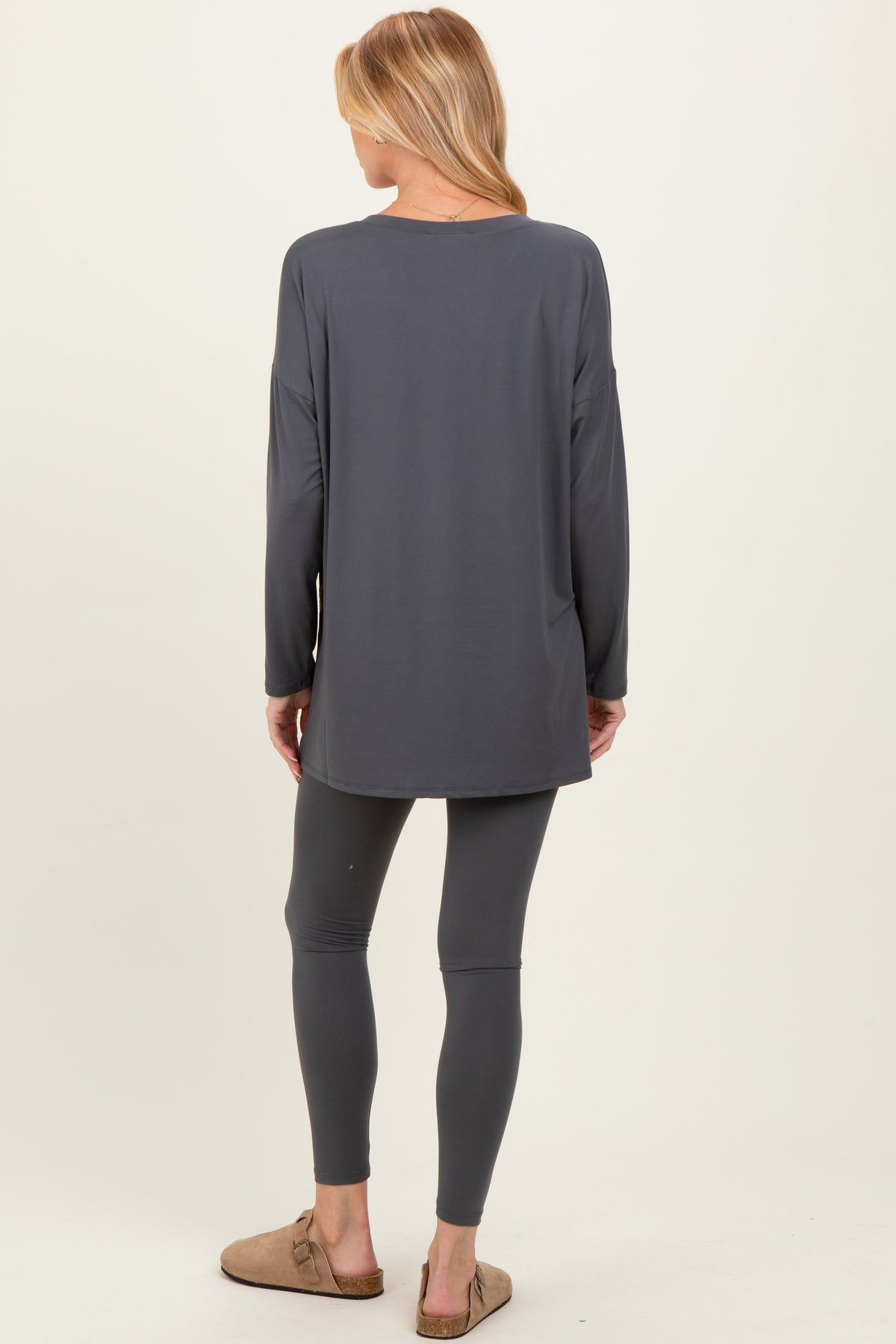 Charcoal Brushed Knit Maternity Oversized Top and Legging Set