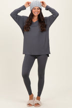 Charcoal Brushed Knit Maternity Oversized Top and Legging Set