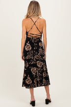 Black Cowl Neck Lace Up Back Maternity Midi Dress