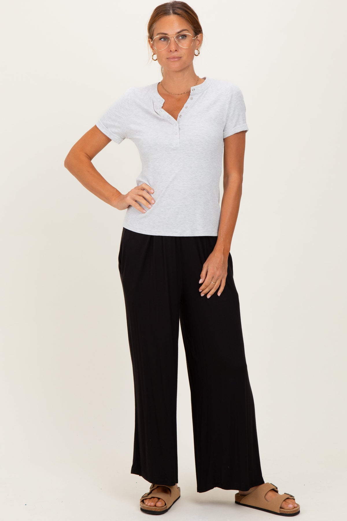 Black Wide Leg Ankle Maternity Lounge Pants