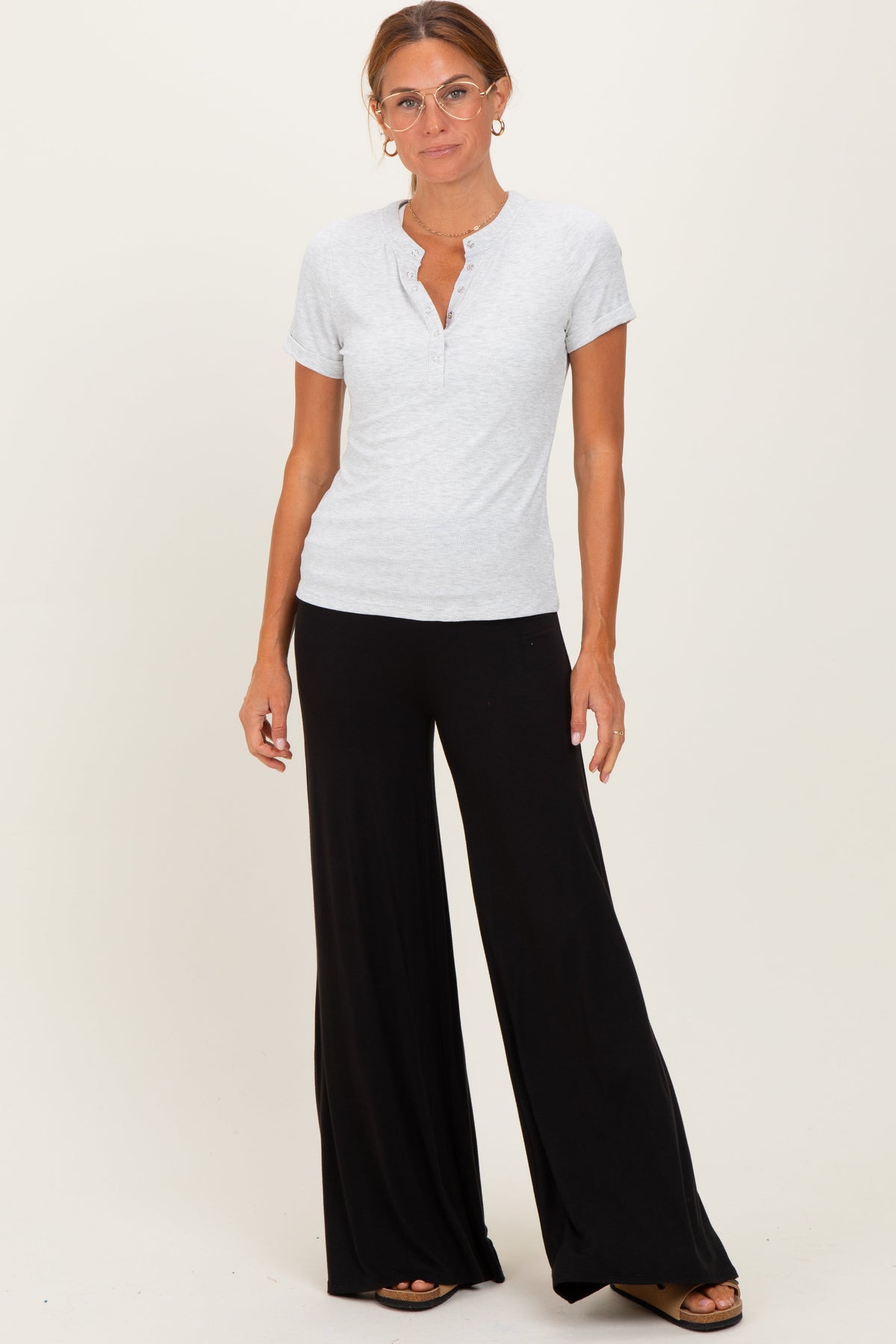 Black Fold Over Waist Maternity Wide Leg Lounge Pants