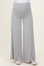 Heather Grey Fold Over Waist Maternity Wide Leg Lounge Pants