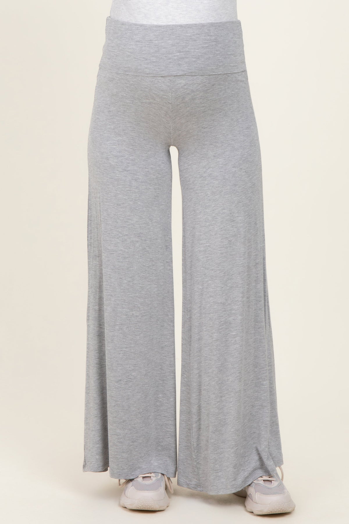 Heather Grey Fold Over Waist Maternity Wide Leg Lounge Pants