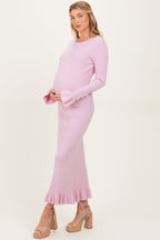 Light Pink Ribbed Knit Bow Back Maternity Maxi Dress