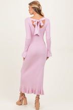 Light Pink Ribbed Knit Bow Back Maternity Maxi Dress