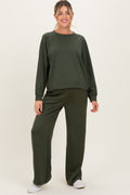 Olive Crewneck Pullover Pant Maternity Set