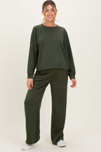 Olive Crewneck Pullover Pant Maternity Set