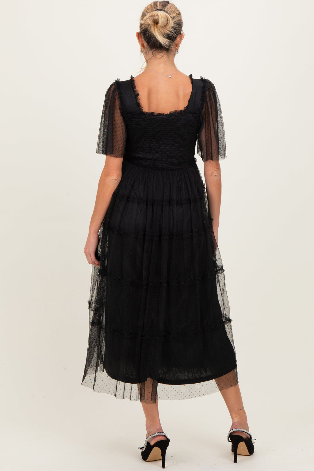 Black Ruffled Mesh Maternity Maxi Dress