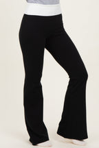 Black Contrast Waistband Flared Maternity Lounge Pants