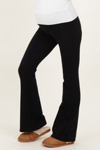 Black Contrast Waistband Flared Maternity Lounge Pants