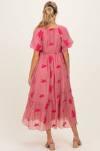 Pink Floral Print Ruffle Hem Maternity Midi Dress