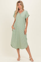 Sage Striped Button Detail Maternity Midi Dress