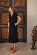 Black Collared Oversized Maternity Midi Dress