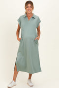 Sage Collared Oversized Maternity Midi Dress