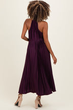 Purple Pleated Maternity Halter Dress