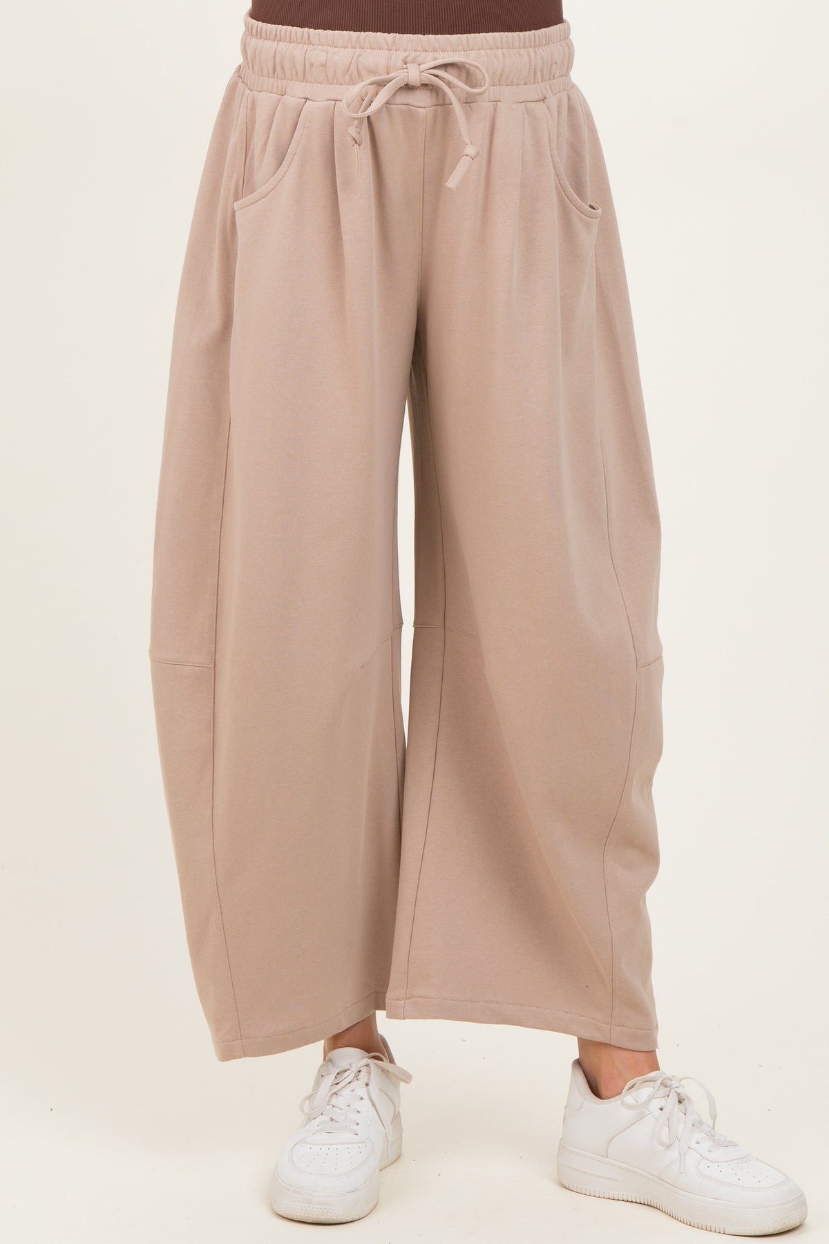 Taupe Barrel Leg Terry Maternity Sweatpants