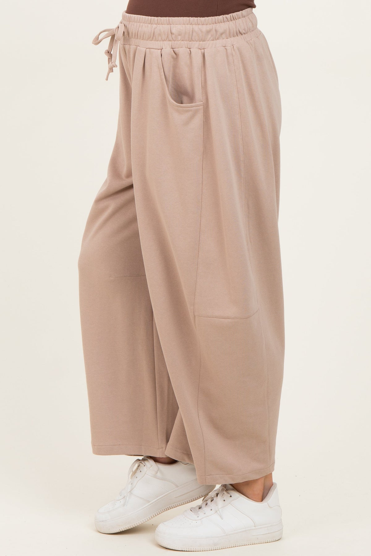 Taupe Barrel Leg Terry Maternity Sweatpants