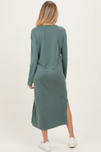 Light Olive Oversized Long Sleeve Maternity Midi Dress
