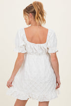 White Textured Puff Sleeve Maternity Dress