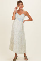 Cream Floral Contrast Trim Sleeveless Maternity Maxi Dress