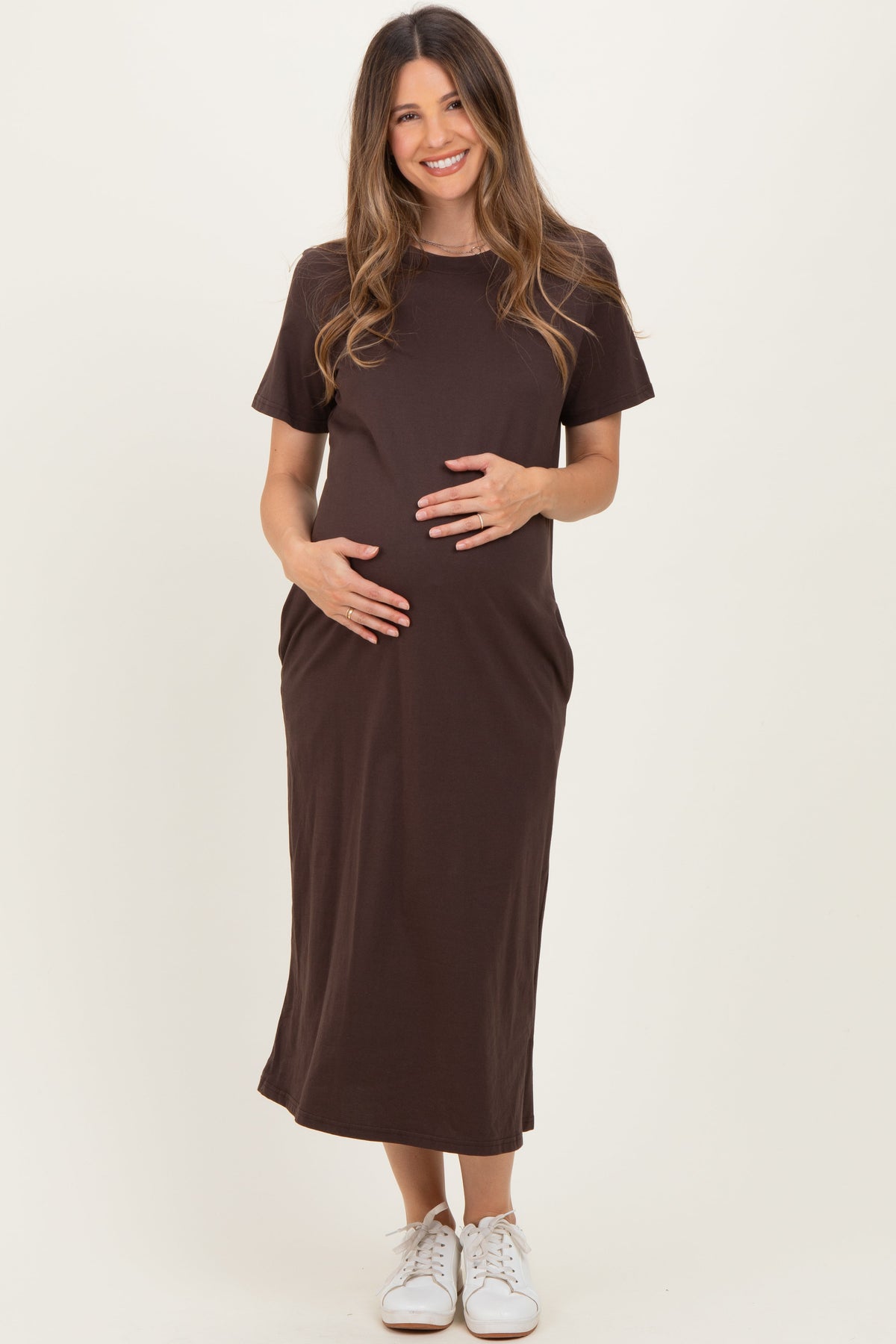Dark Chocolate Cotton T-Shirt Maternity Midi Dress