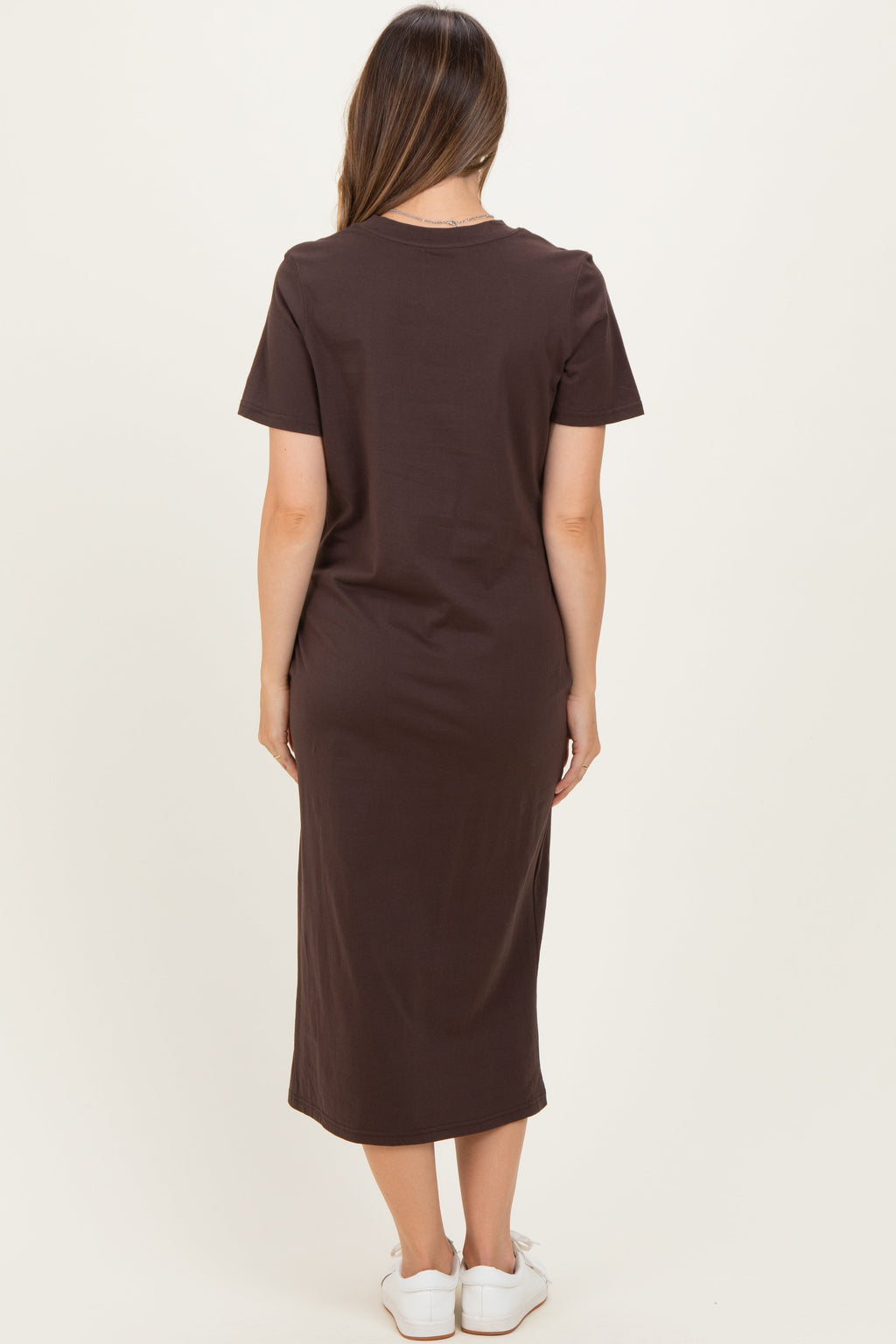 Dark Chocolate Cotton T-Shirt Maternity Midi Dress
