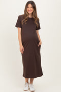 Dark Chocolate Cotton T-Shirt Maternity Midi Dress