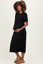 Black Cotton T-Shirt Maternity Midi Dress