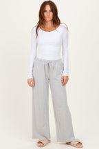 Heather Grey Striped Front Tie Maternity Lounge Pants