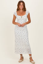 Ivory Multi Floral Cap Sleeve Maternity Midi Dress