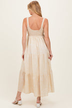 Light Yellow Floral Tiered Maternity Maxi Dress