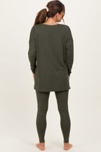 Olive Green Brushed Knit Maternity Oversized Top and Legging Set