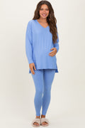 Cornflower Blue Brushed Knit Maternity Oversized Top and Legging Set