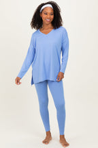 Cornflower Blue Brushed Knit Maternity Oversized Top and Legging Set