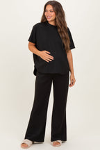 Black Curved Hem Tee Pants Maternity Lounge Set
