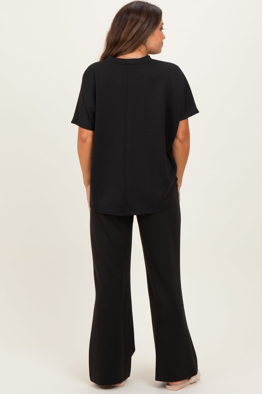 Black Curved Hem Tee Pants Maternity Lounge Set