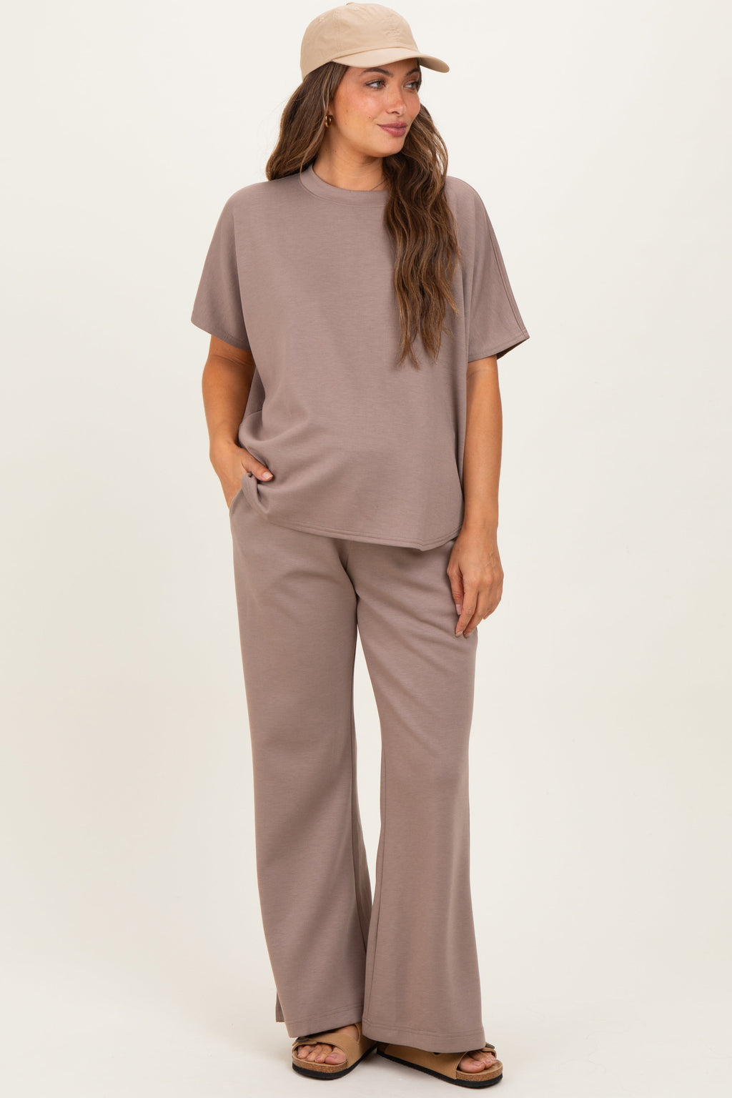 Mocha Curved Hem Tee Pants Maternity Lounge Set