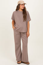 Mocha Curved Hem Tee Pants Maternity Lounge Set